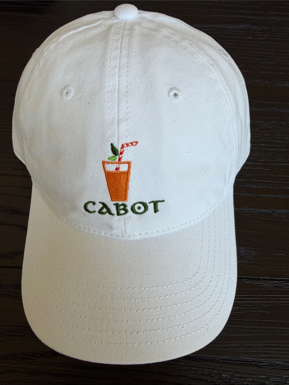 Cabot White Embroidered Drink Graphic Baseball Cap